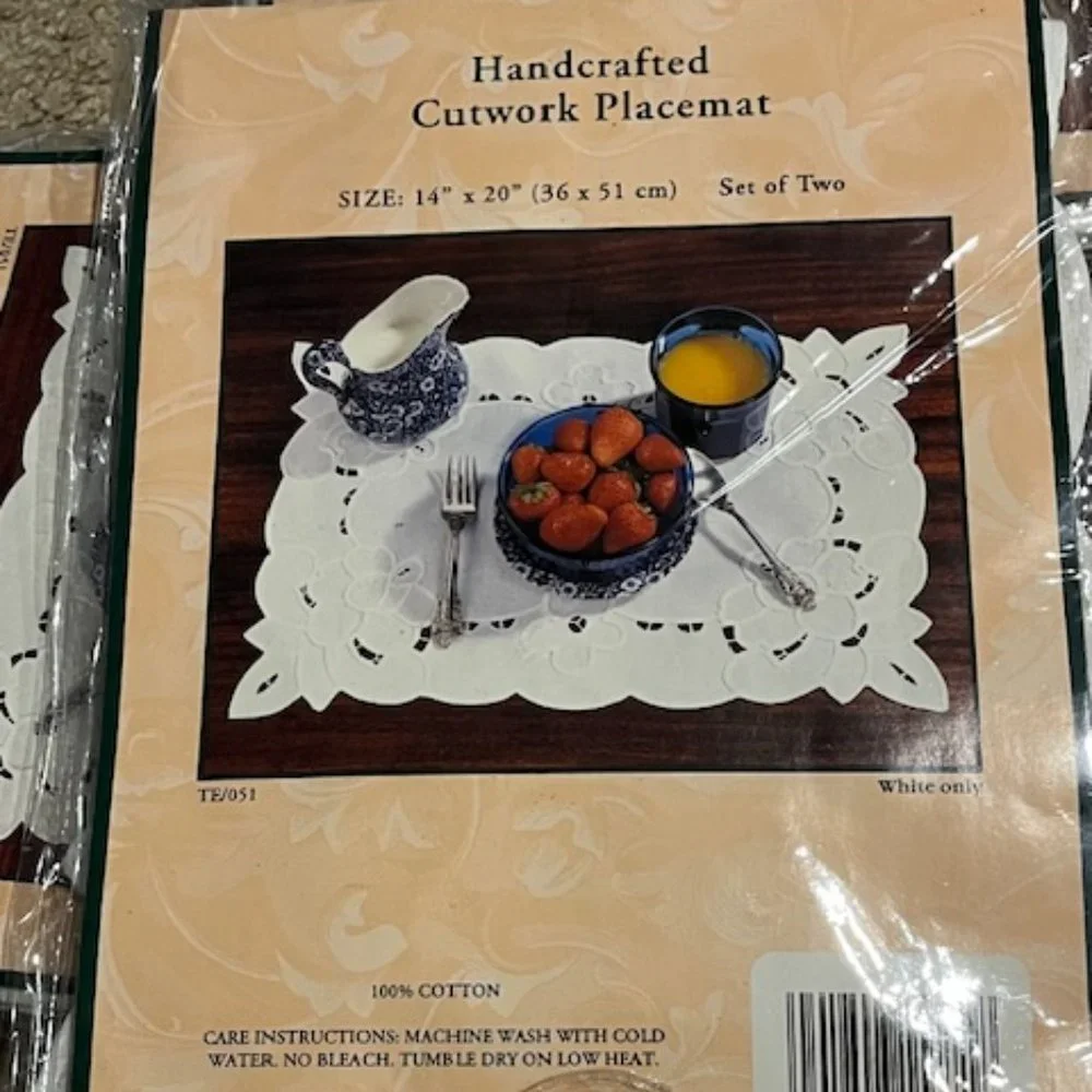 12 Handcrafted Cutwork Placements Cotton White 14